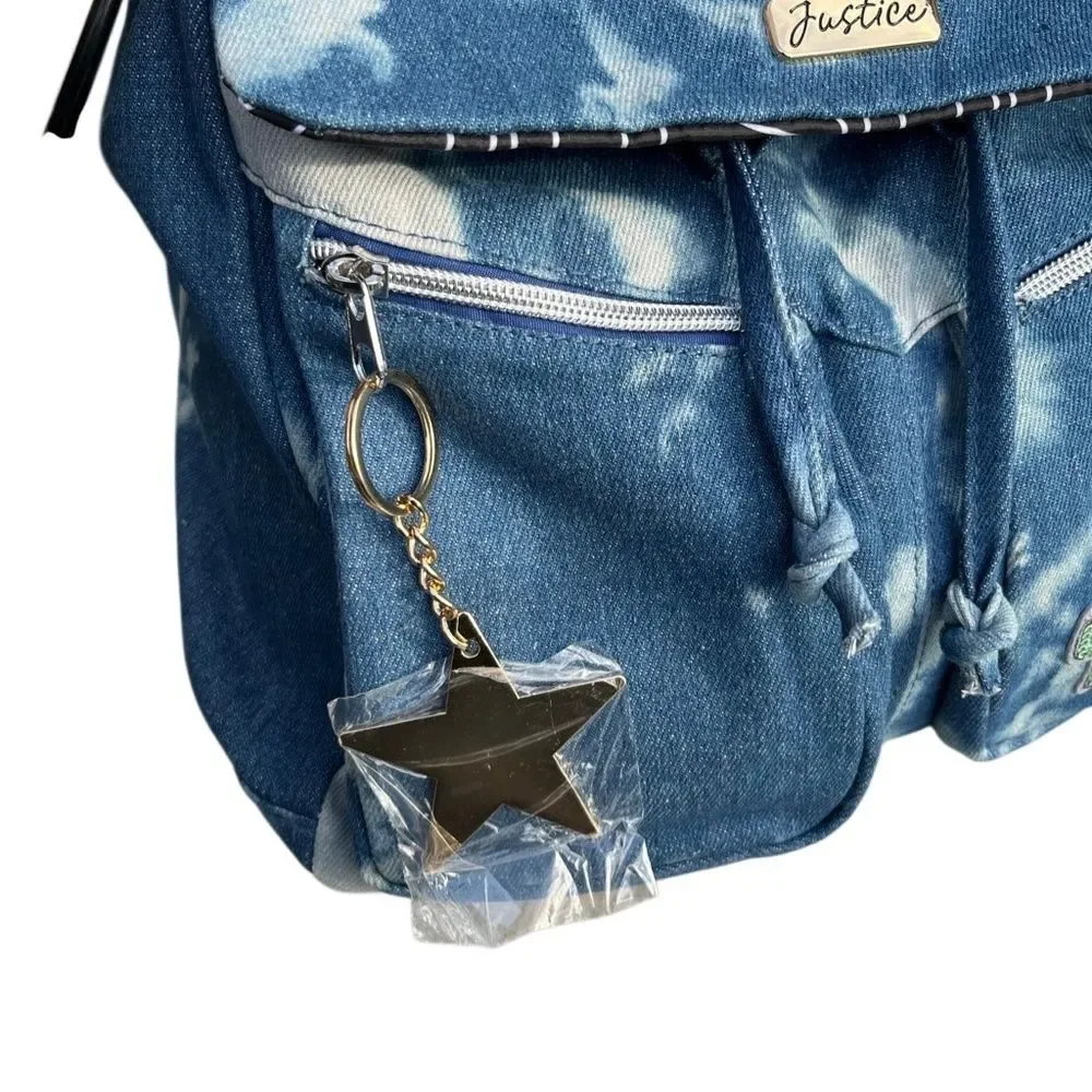 Girls Justice Denim Rucksack Backpack Bag Blue